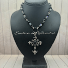 Handmade Obsidian & Hematite Cross Beaded Necklace with Czech Crystal Beads.