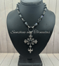 Handmade Obsidian & Hematite Cross Beaded Necklace with Czech Crystal Beads.
