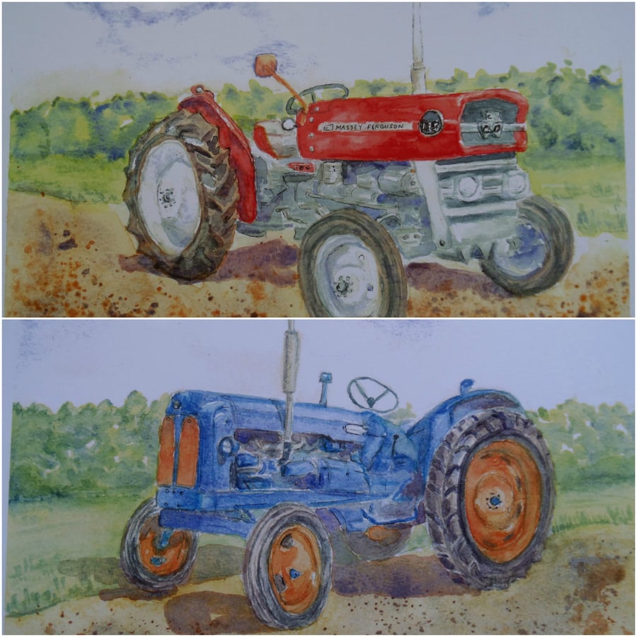 Pair of tractor art prints Massey Ferguson 135 and Fordson Major 