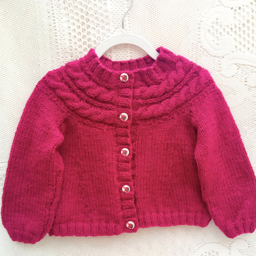 Girl’s Knitted Cardigan With A Cabled Yoke, Gift Idea for Children