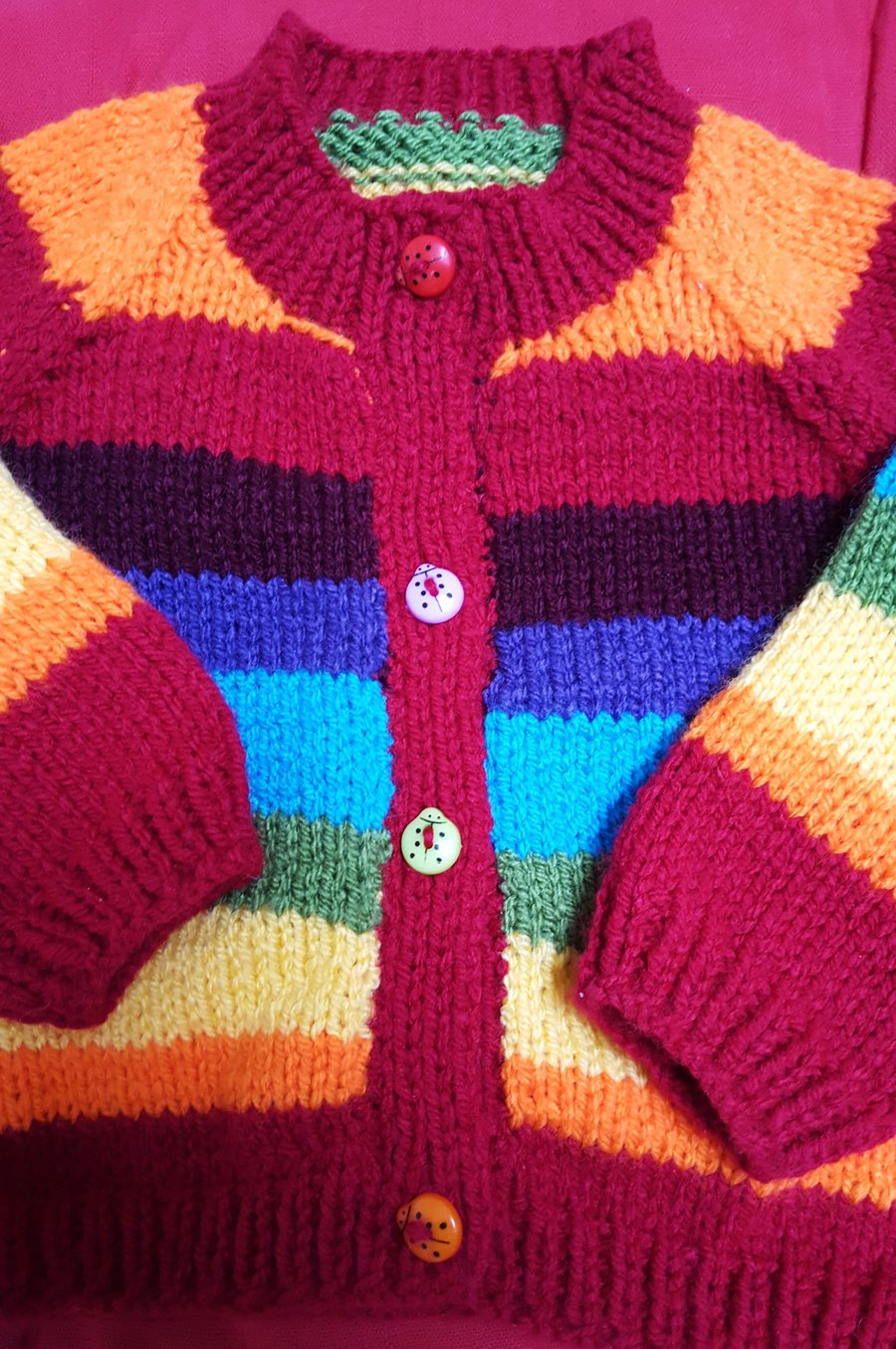 Rainbow Hand knitted Baby Cardigan