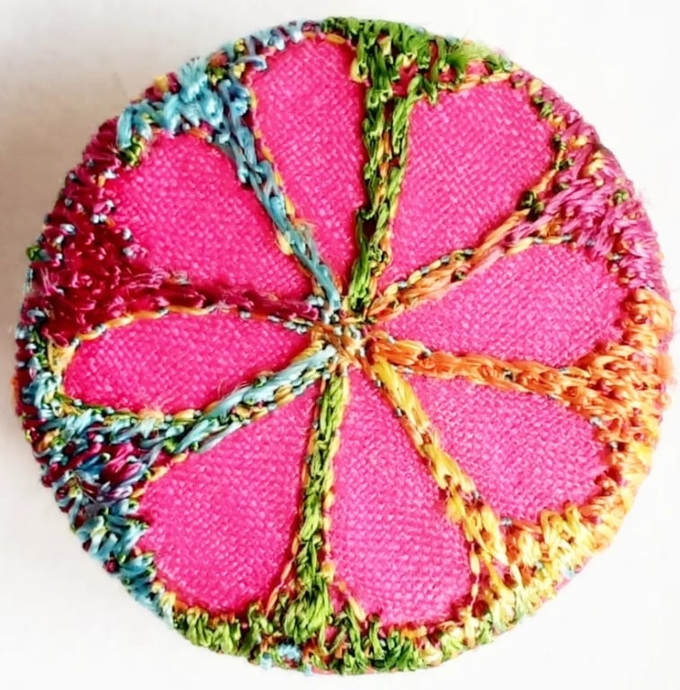 Buttons 1 inch button Hand Dyed Silks and Cottons Free Machine Embroidery Button