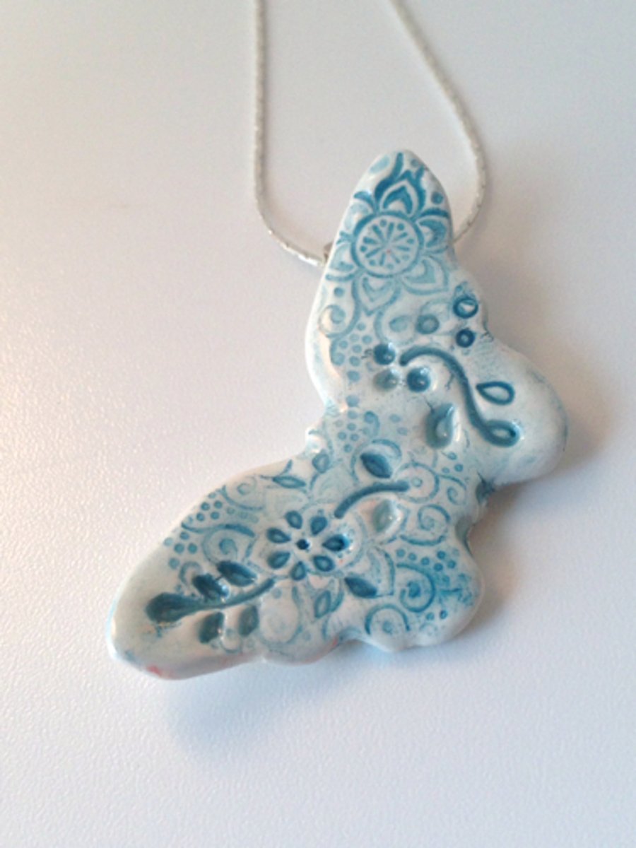  Blue Porcelain Butterfly Necklace