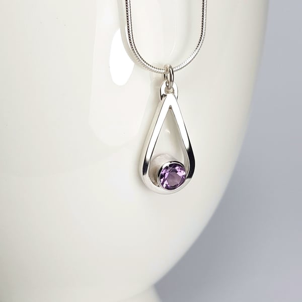 Sterling Silver Amethyst Pendant Necklace, February Birthstone