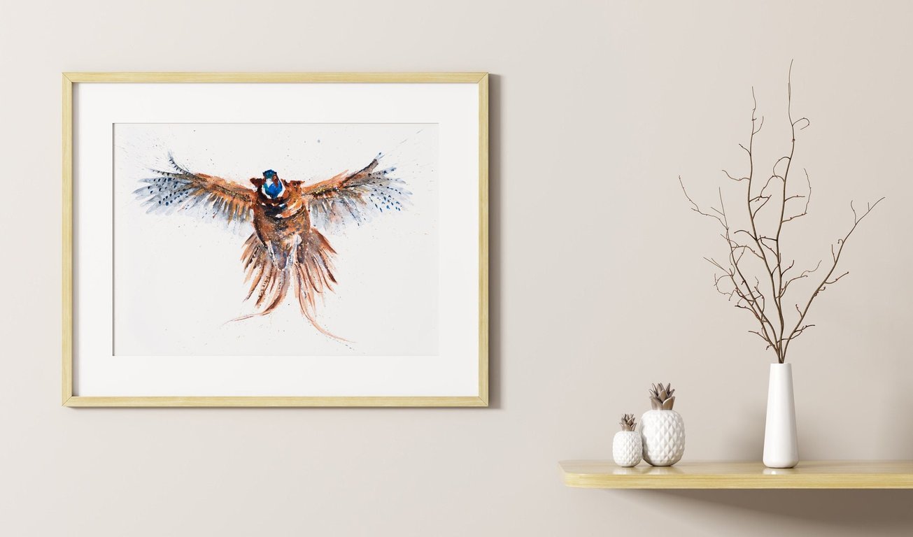 Flushed Pheasant Watercolour Painting - Hand Signed, Limited Edition Print 