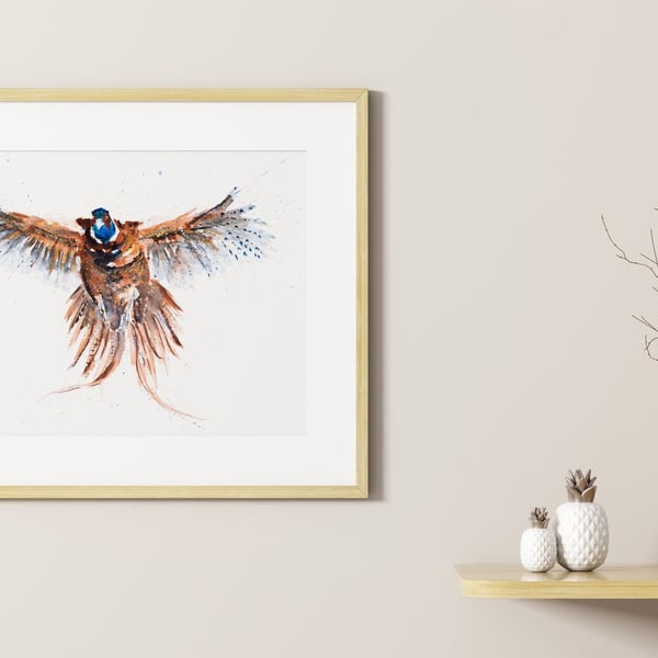 Flushed Pheasant Watercolour Painting - Hand Signed, Limited Edition Print 