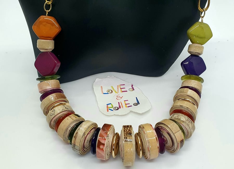Gorgeous light catching paper beaded necklace 
