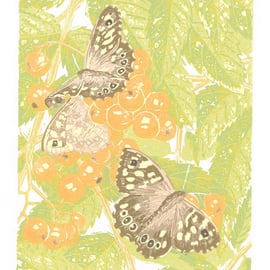 Speckled Wood Butterfly Original Linocut Print
