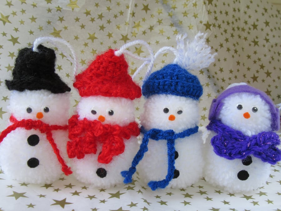 Pompom snowman family, snowman decoration