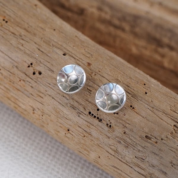 Small round sterling silver stud earrings, handmade unisex jewellery