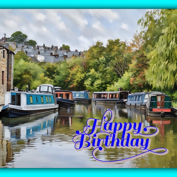 Happy Birthday Canal Boats  Card A5