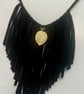 Upcycled Black Boho Goth Statement Necklace with Gold Leaf Pendant - Image 2
