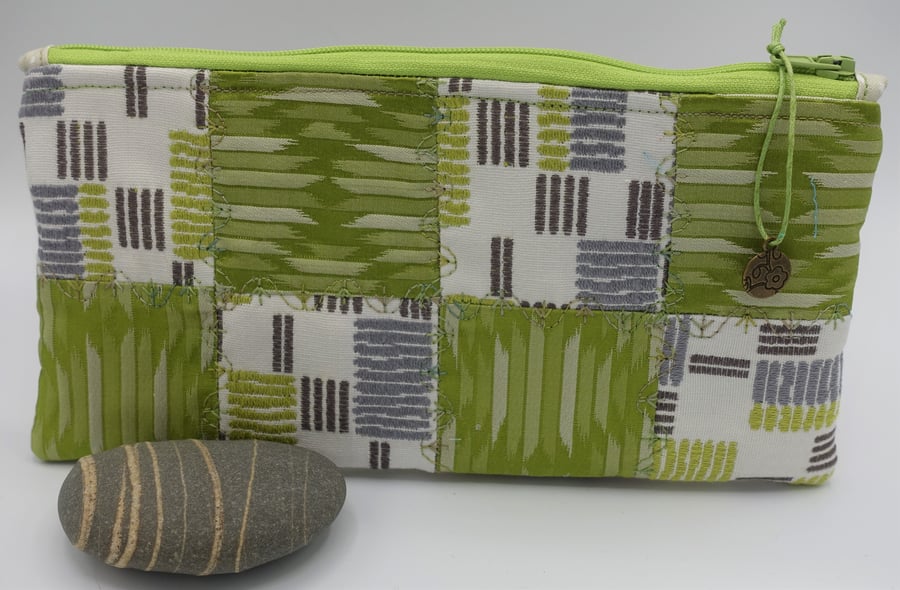 Lime Green Patchwork Pencil Case