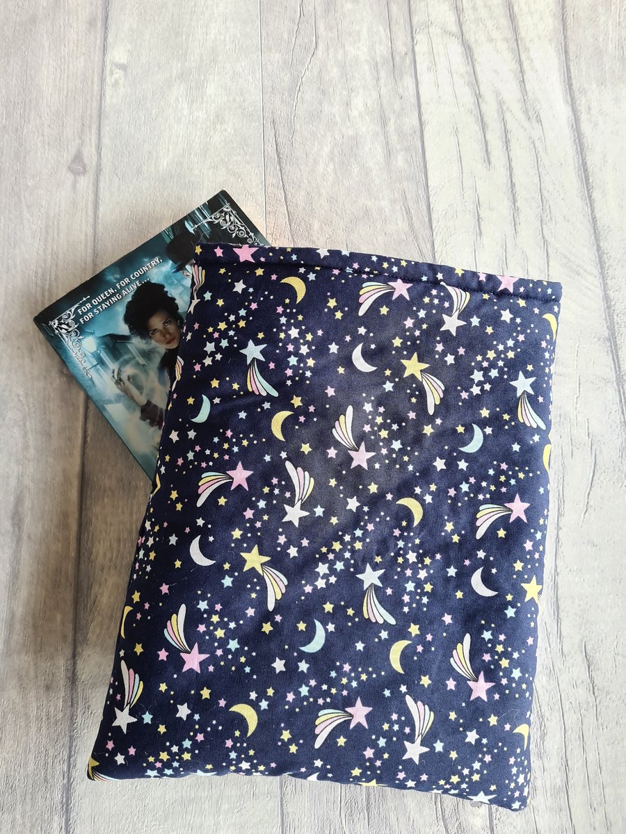 Shooting Stars Padded Book Sleeve - Astrology Themed Book Cover - Book Lover Gif