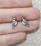 House Sparrow Earrings, Wooden Studs, Silver Plated or Sterling Silver Backs