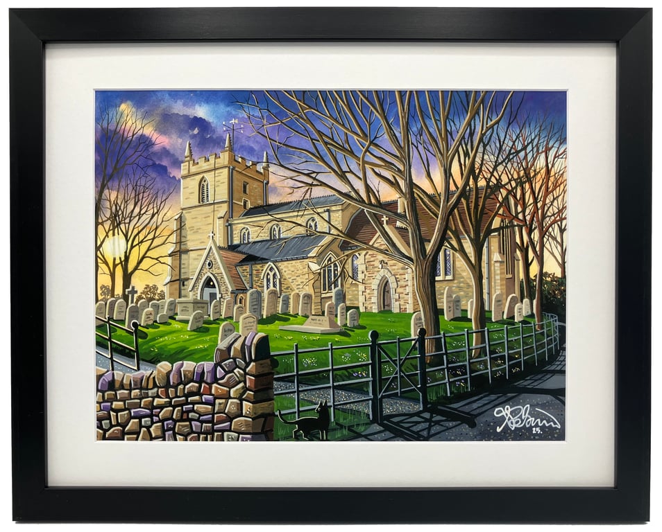 Holywell Church, Framed Art Print 14" x 11" Frame Cambridgeshire Landscape