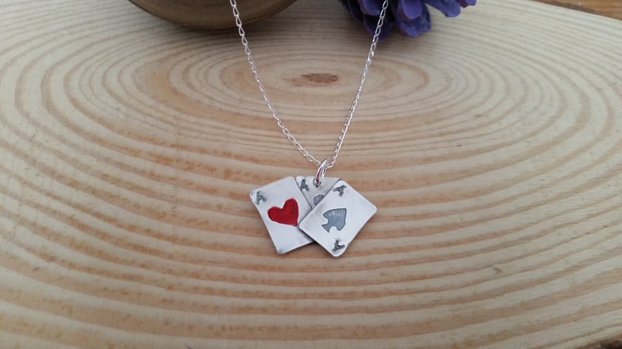 Sterling Silver Playing Cards Necklace
