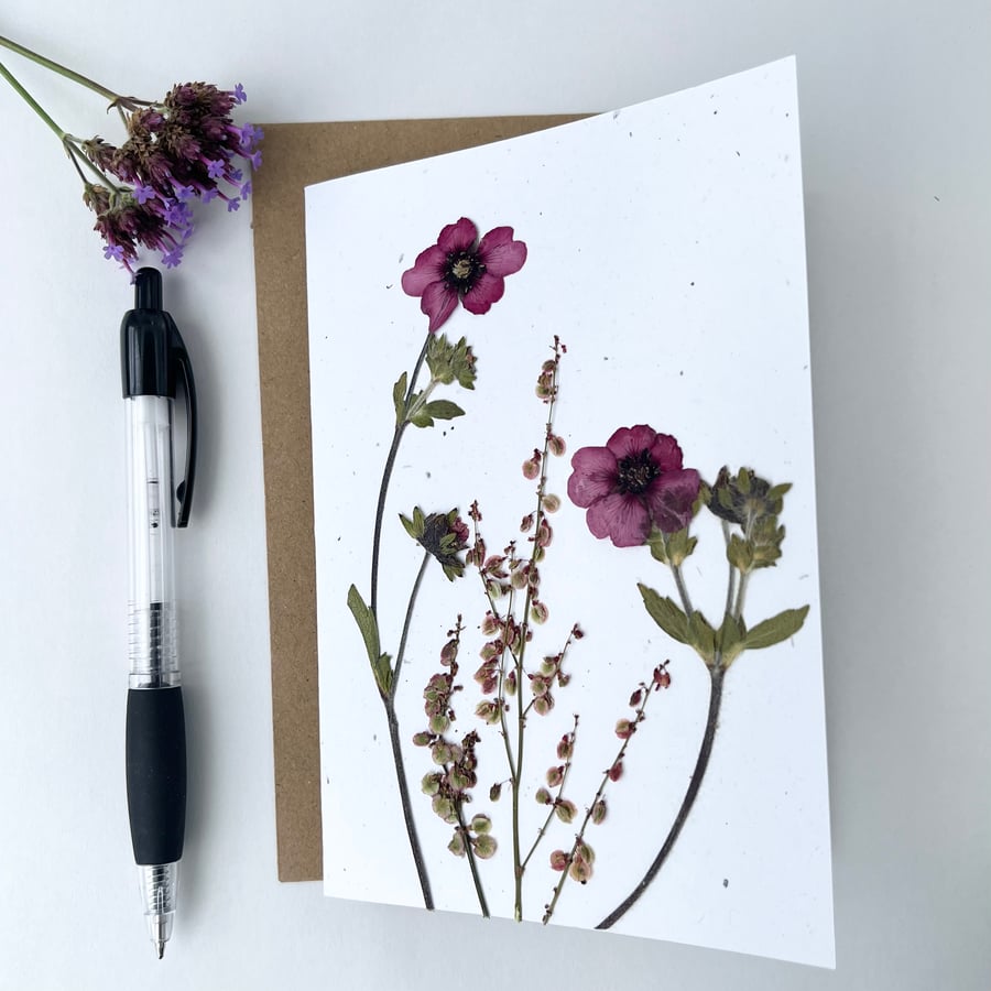 Handmade Real Pressed Flower, Pink, Greeting Card