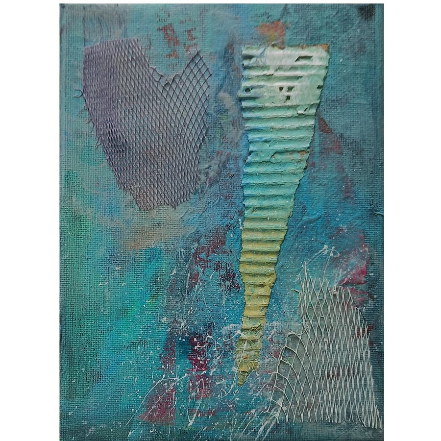 Small Marine Coastal Inspired Painting Minimal Abstract Artwork 5x7" Canvas Art