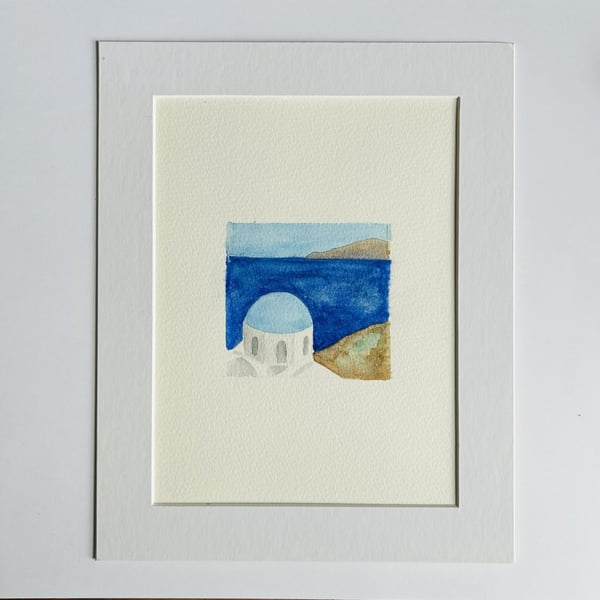 Greek watercolour church and sea
