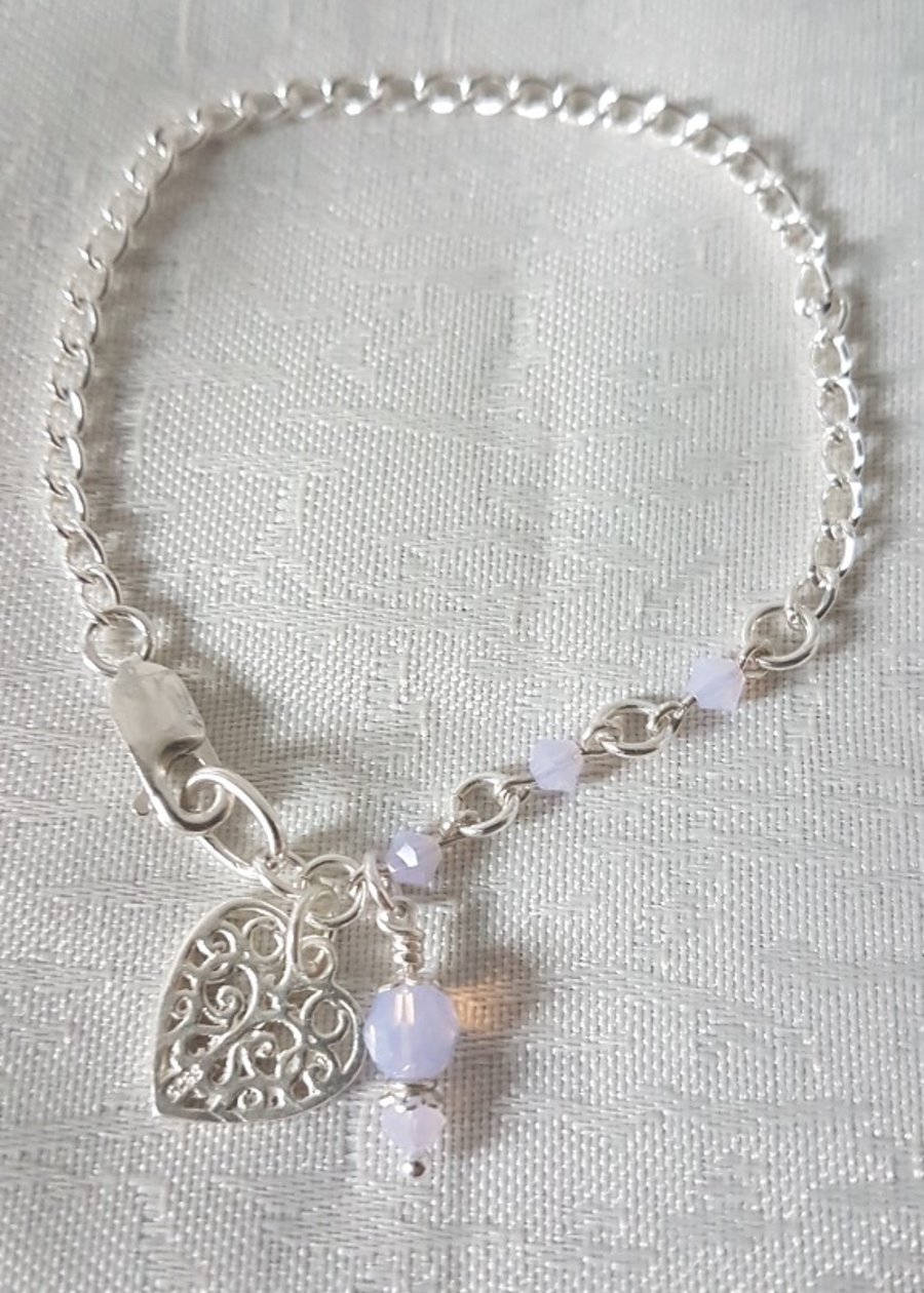Gorgeous Sterling Silver Bracelet with Swarovski Crystals in Rosewater Opal