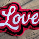 Small handmade tufted LOVE rug  44 x 34 cm  Red, Black & White