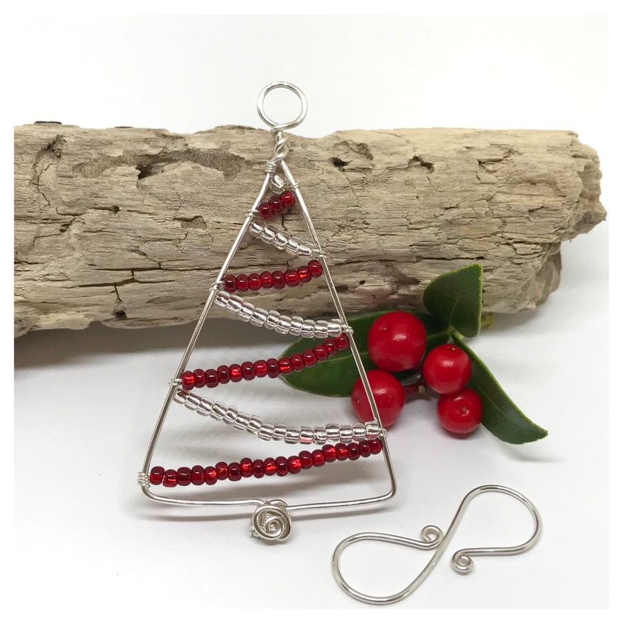 Christmas Tree Decoration, Red And Silver, Silver Plated
