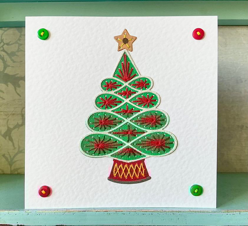 Hand Embroidered Card. Christmas Tree. Christmas Tree Card. Xmas Card. Cards.