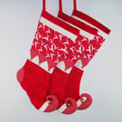 Reindeer Christmas Harlequin Stocking; Red & White Elf Toe; Jester Stocking