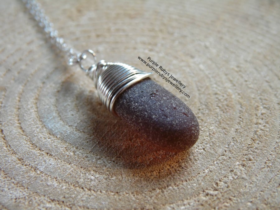 Amber Cornish Sea Glass Necklace, Sterling Silver N590