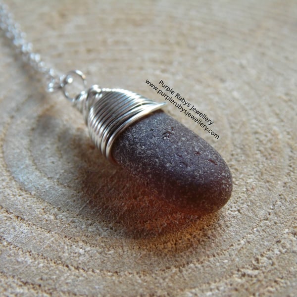 Amber Cornish Sea Glass Necklace, Sterling Silver N590