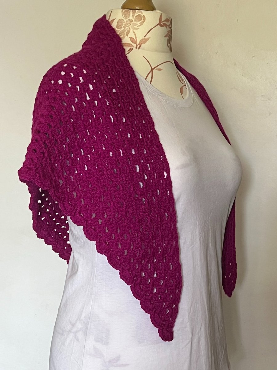 Magenta Shawl Wrap Scarf with Scalloped Edging