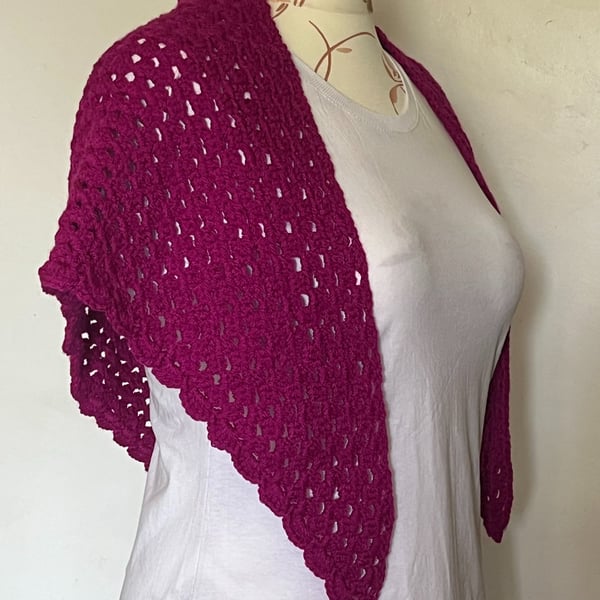 Magenta Shawl Wrap Scarf with Scalloped Edging