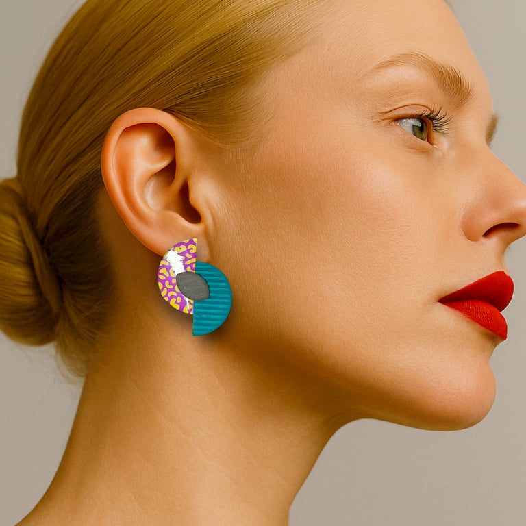 Leopard Print Stud Earrings Forest Green Textured Semi-Circle Earrings