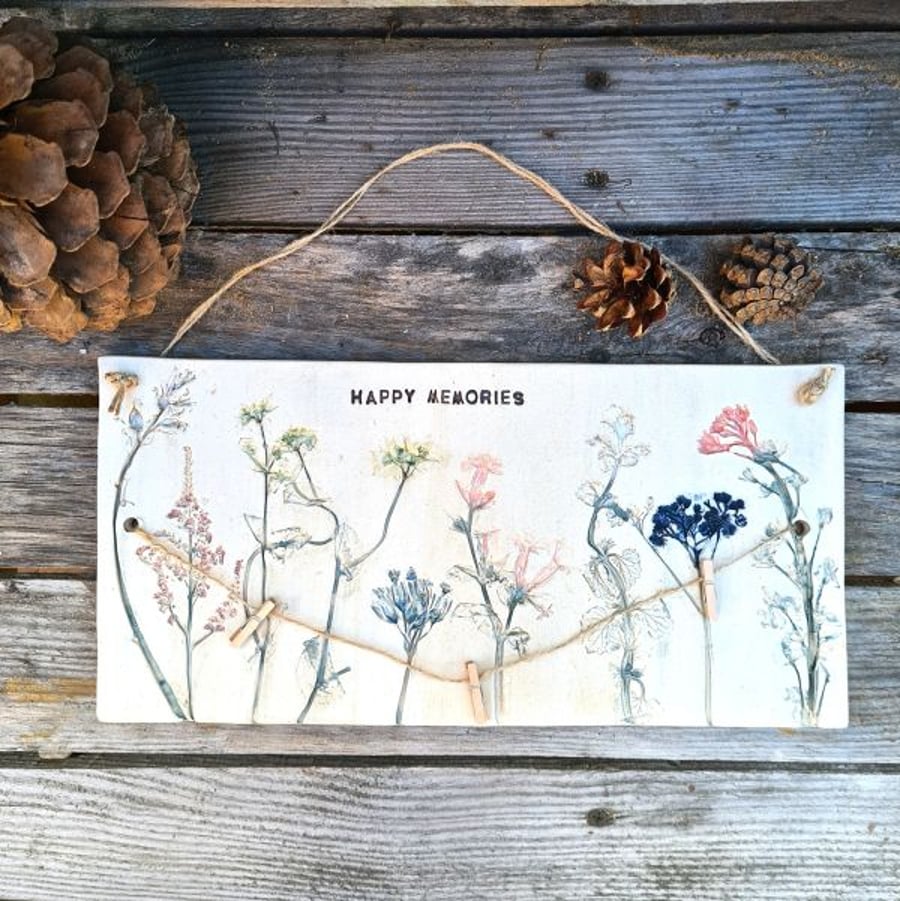 Personalised Floral Photo Tile with pegs