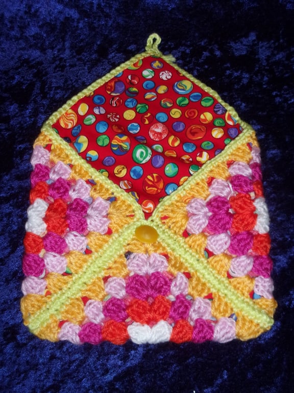 REDUCED PRICE Crocheted Granny Square Envelope Pouch