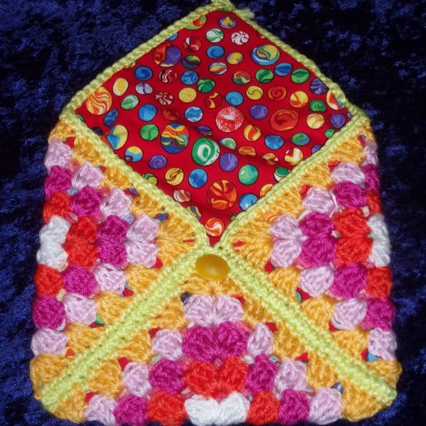 REDUCED PRICE Crocheted Granny Square Envelope Pouch