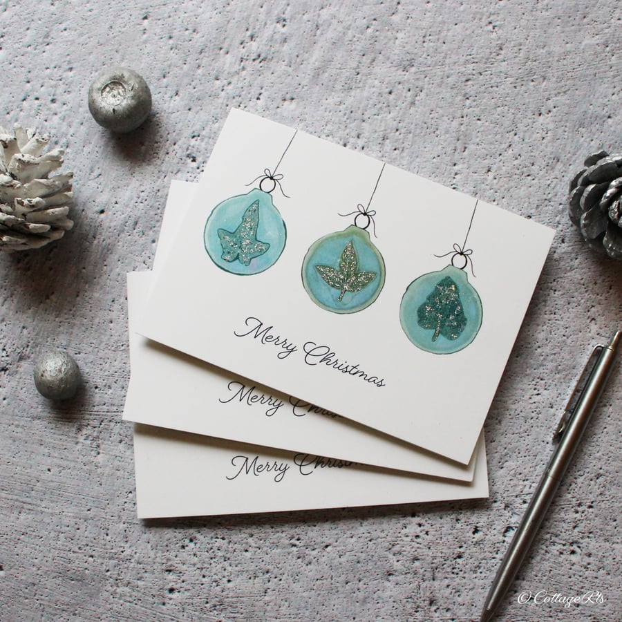 Pack of 6 Bauble Christmas Cards Hand Designed By CottageRts