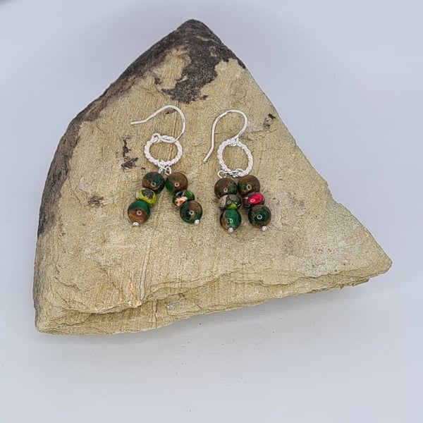 Handmade Sterling Silver Imperial Jasper Dangle Earrings Emerald Quartz