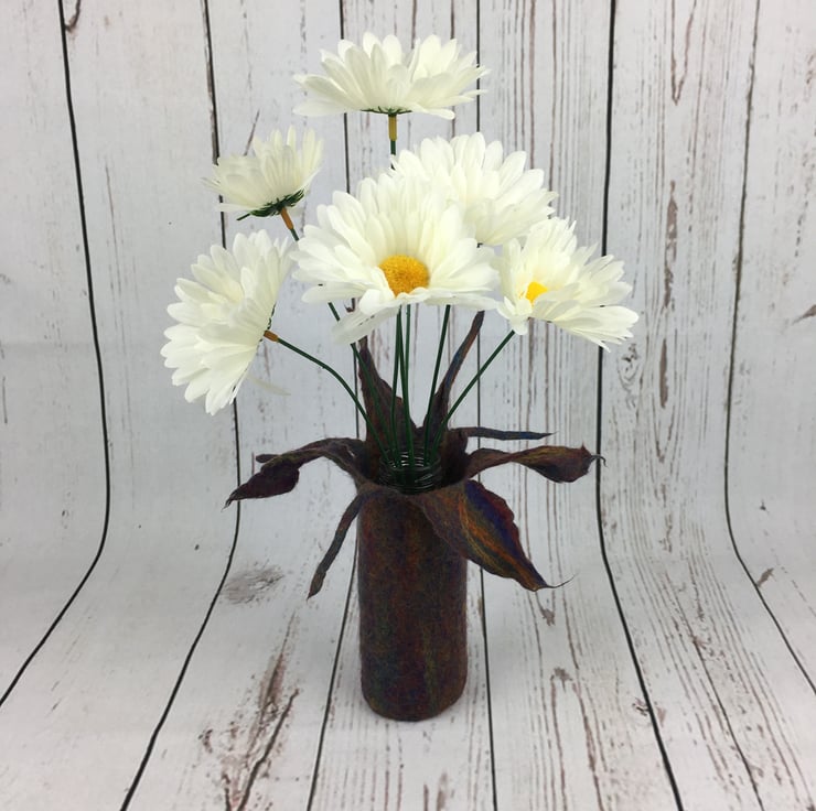 Felted merino wool vase with glass bottle inser... Folksy