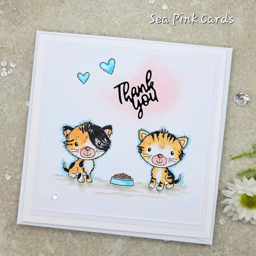  Thank You Card - Cats - cards, handmade, cartoon cats, blank inside