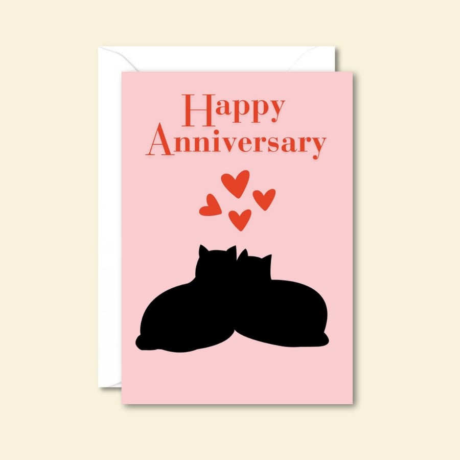 Happy Anniversary Cats Card: Black Cat Lover's Card - Blank Inside