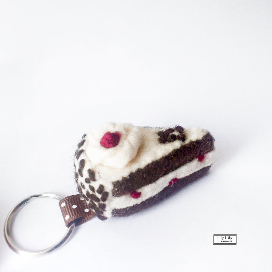 SOLD Keyring, key charm, bag charm - Black Forest gateau slice