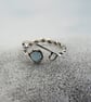 Aquamarine Silver Ring Adjustable Sterling Twist Milky Gemstone Bead - Image 9