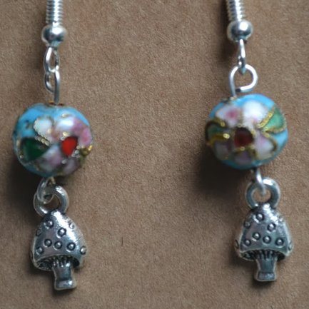 Toadstool earrings with Cloisonne beads
