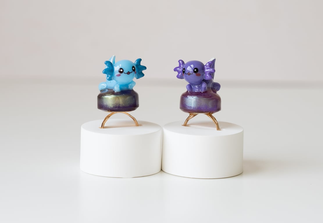 Cute Axolotl ring - Whimsical resin jewelry - Kawaii Animal Ring Cottagecore