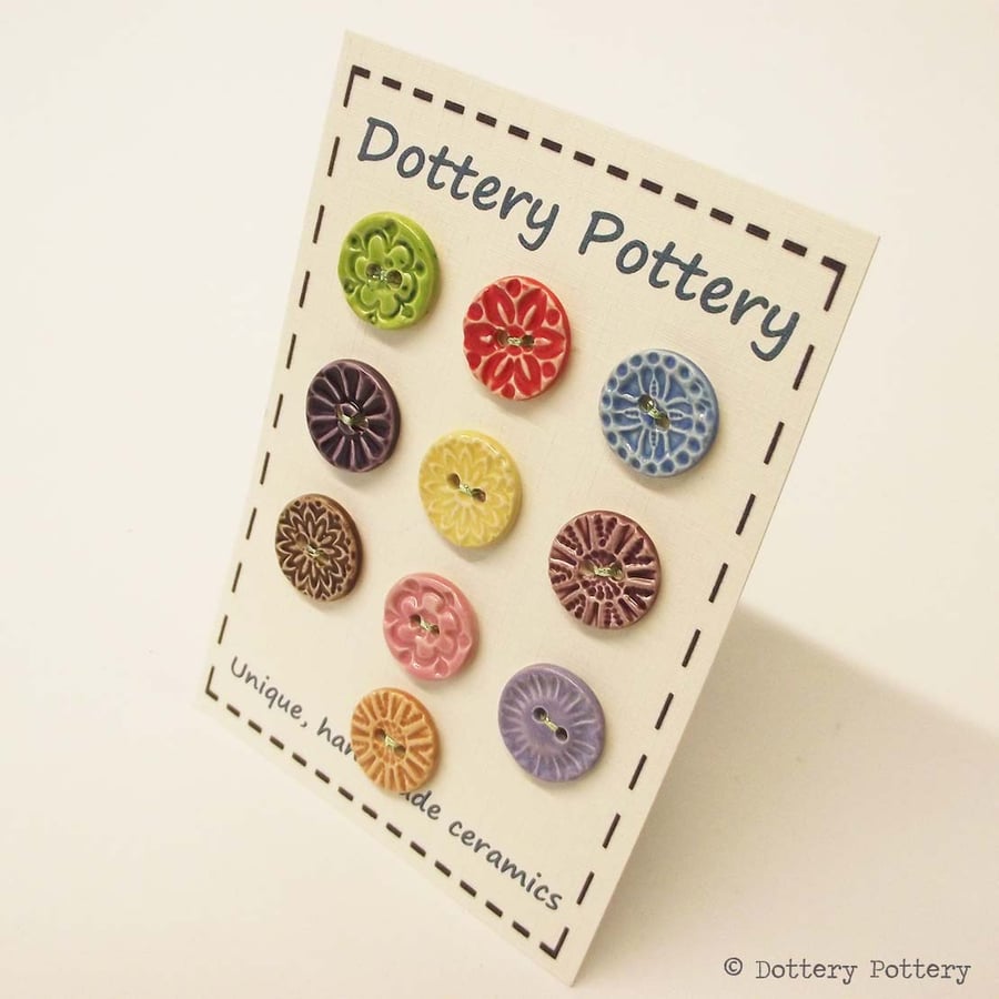 Set of ten little handmade ceramic buttons pottery buttons