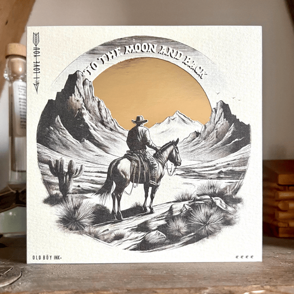 Handmade I Love You To The Moon And Back Western Valentines Card