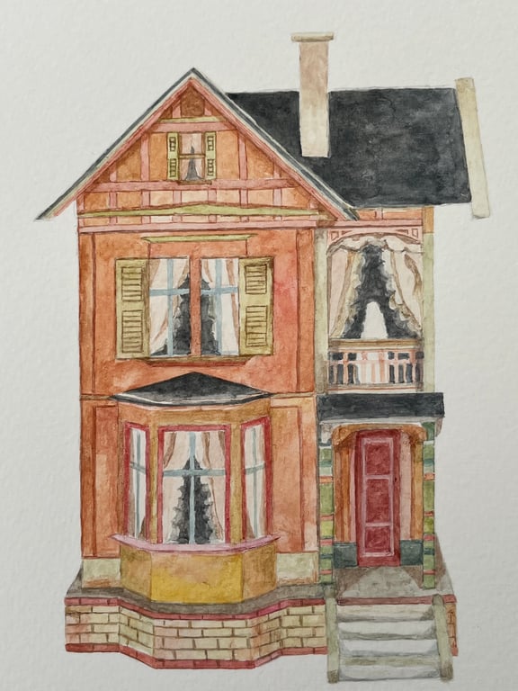 Halloween house original gouache painting 