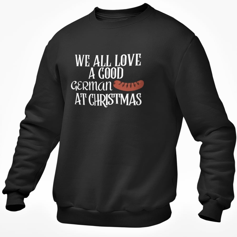 We All Love A Good German Sausage at Christmas JUMPER  Funny Novelty Christmas